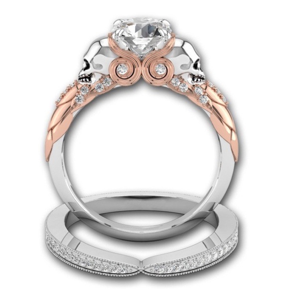 💀Halloween Skull Set CZ Crystal Rings New - Picture 3 of 6